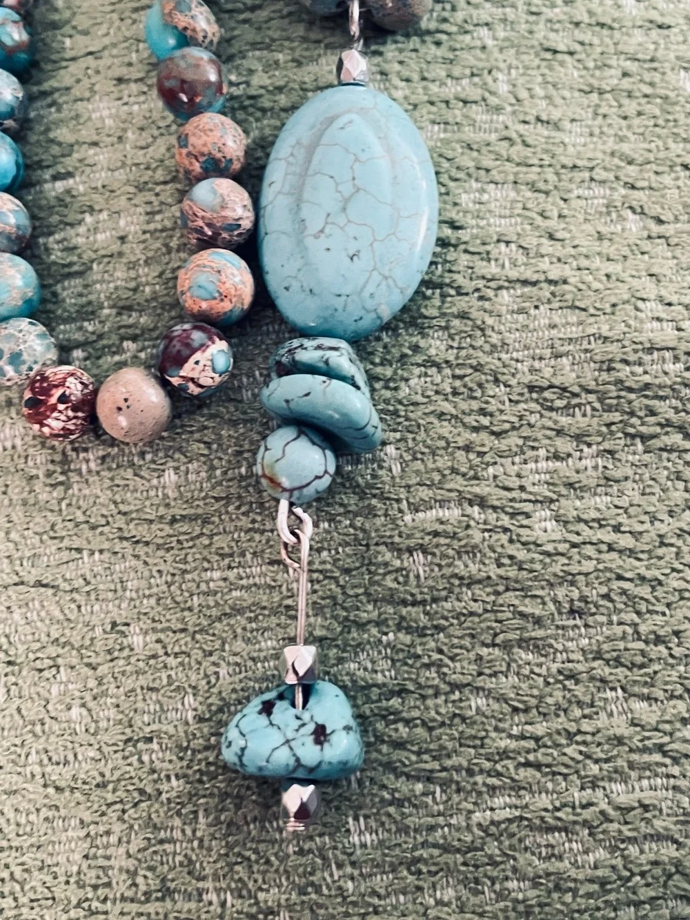 Turquoise Beaded Pendant Necklace and Bracelet Handmade